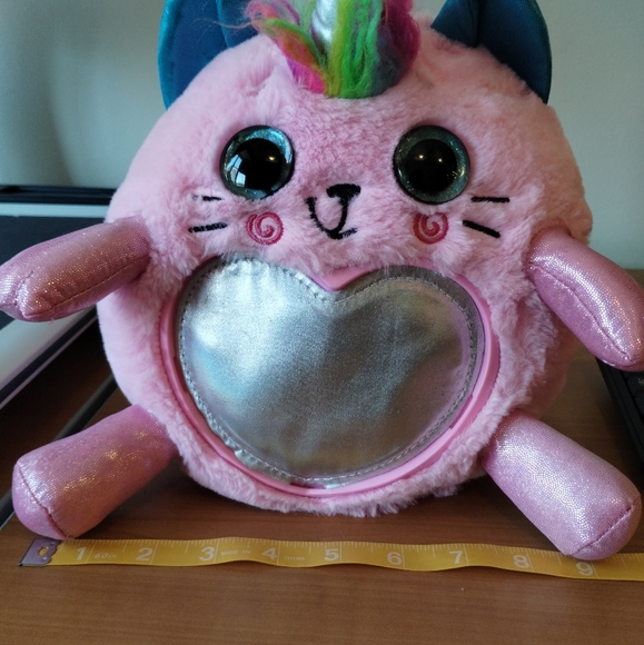 Zuru Rainbowcorns Plush Pink Cat Unicorn Silver Heart on Stomach Stuffed Toy 10" - Picture 14 of 16